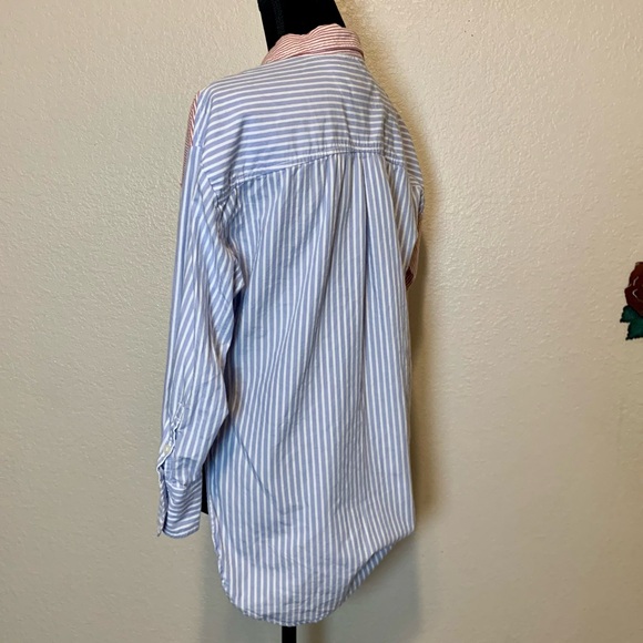 Anthropologie Maeve Bennett Button Down Top Mixed Stripes Oversized XXS Red Blue - Picture 6 of 15
